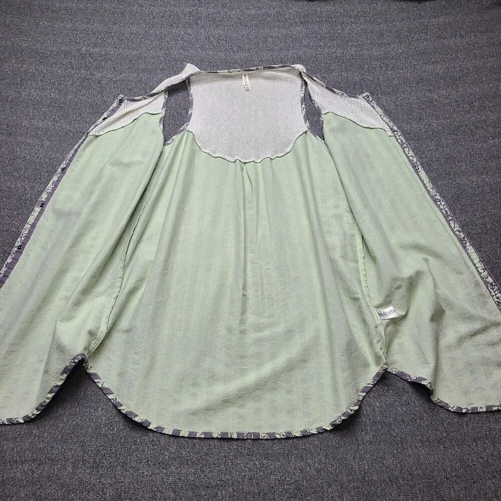 RVCA Dress Womens Medium Purple Green Striped‎ Mesh Tank Button Down Boho India
